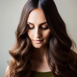 woman with Light-brown long hair, dark fantasy setting, ethereal, soft lighting, soft green eyes, medium cheeks, big forehead, wide chin, small nose, Portrait of mutant, perfect composition