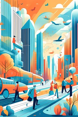 Concept: Illustrate a vibrant and dynamic scene that captures the essence of a busy professional's life while emphasizing the theme of gratitude. The illustration should radiate positive energy and reflect the idea of finding moments of gratitude amidst a fast-paced lifestyle. Elements to Include: Busy Professional Setting: Showcase a bustling cityscape or a sleek office environment to represent the fast-paced life of a busy professional. Include elements like office buildings, a laptop, and p