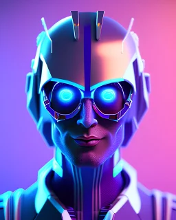 futuristic man game character in blue-purple neon, without background