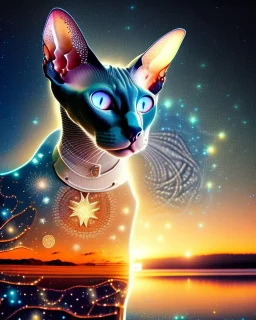 lora:Double Exposure Flux:1.0> A Oriental shorthair Siamese cat Against stars background Hyperealistic bioluminescent double exposure of Intricate Elaborate Double Exposure :: transparent cthulhu :: white background :: sunset+technology+memories inside double exposure art :: transparent layers by Photoshop Layers :: post processed double exposure art :: inspired by Surrealism+Pointillism+Double exposure art
