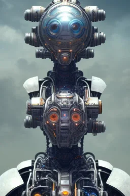 a beautiful full frame portrait digital painting of futuristic gaspunk robot, wide angle view, close-up, macro lens, centered camera, titanium accents, intricate details, small minutiae, tiny features, particulars, colorful, 8k, least ambient occlusion, volumetric lighting, volumetric clouds