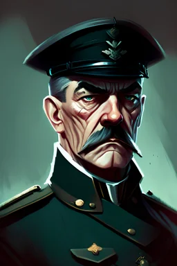 Irish officer, middle aged , stern expression, with background, stylised, concept art, digital art