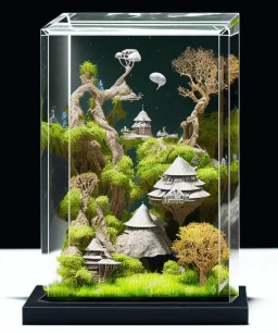 Tiny dioramas incased in a glass cube