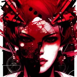 beautiful punk girl, hyper detailed, illustration by <kilian eng> <Yoji Shinkawa>, darkred tones,