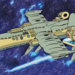 huge ornate spaceship made of brass flying through space