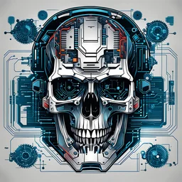 FLAT VECTOR LAYERED IMAGE OF CYBERNETIC SKULL PARTS IN A SCHEMATIC