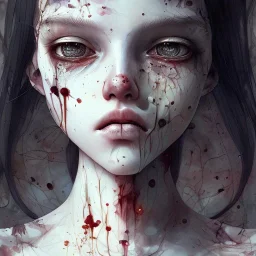 body anormal cry blood girl cute, watercolor illustration by <agnes cecile> <John Kenn Mortensen> <Yoji Shinkawa>,