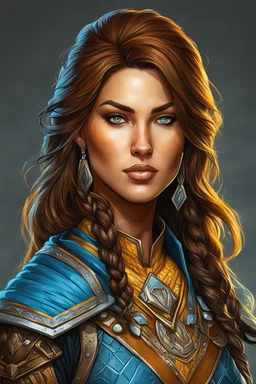 create an iconic female fantasy Pathfinder RPG full body character illustration with highly detailed facial features in the art style of Wayne Reynolds, acrylic on artboard 8k