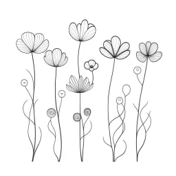 set of grow wind flower on the grace, SIMPLE ONE lineS art, white background, minimalis, different view, only white bakcground solid.