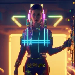 Mary christmas,cyberpunk 2077,center composition, ultra realistic, shiny, smooth, studio quality, octane render, Surrealism, Triadic colour scheme,glow-stick, ambient lighting,nightclub lighting, polaroid, 100mm, --ar 1:1 --v4