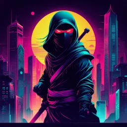 Ilustración minimalista de un ninja arte nouveau neón lineal colores contrastantes calidad ultra fondo ciudad