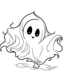 outline art for halloween coloring pages for kids with cartoon cute ghost , white background, Sketch style, full body, only use outline, clean line art, white background, no shadows and clear and well outlined, coloring page for kids,