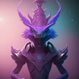 purple mythical creature in galaxy, teal and purple smoke, detailed, realistic, 4k