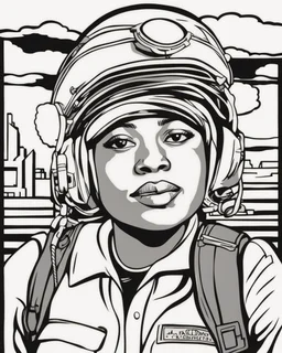 coloring page for teens, simple outlines art, cartoon style, outline drawing, bold outlines, clean and clear outlines, no tones color, no color, no detailed art, art full view, wide angle, white background, Bessie Coleman, African-American abolitionist.