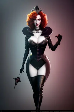 Christina Hendricks as evil queen in black leather, leather, busty, cleavage, angry, stern look. character design by cory loftis, fenghua zhong, ryohei hase, ismail inceoglu and ruan jia. unreal engine 5, artistic lighting, highly detailed, photorealistic, fantasy