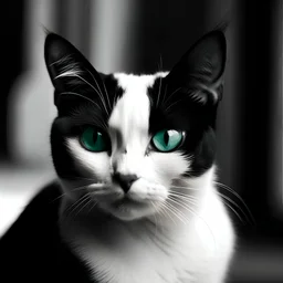 black and white on white cat