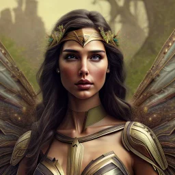 Gal Gadot, rusty metal, feathers, Dryad, fae, sidhe, ominous, nature, plants, wildflower, facepaint, dnd character portrait, intricate, oil on canvas, masterpiece, expert, insanely detailed, 4k resolution, retroanime style, cute big circular reflective eyes, cinematic smooth, intricate detail , soft smooth lighting, soft pastel colors, painted Renaissance style