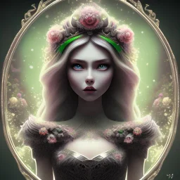 disney, epic dark queen, forest green, majestic, ominous, wildflowers background, intricate, masterpiece, expert, insanely detailed, 4k resolution, retroanime style, cute big circular reflective eyes, cinematic smooth, intricate detail , soft smooth lighting, soft pastel colors, painted Rena