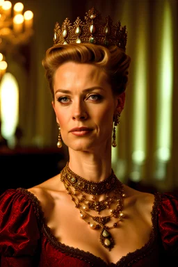 Ultra hd Portrait photo of Countess catharina von hogeln, 35 years old, strict, commanding, dominant lady, jewelry, decolletage. Background: her opulent palace.