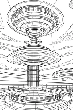 future 2050 STAR hotel, amazing unique hotel design, "Floating Sky Pods: Experience the Future with Elevated Hotel Suites." each unique, flat vector, full view, only draw lines, clean line art, –no sketch, white background, minimalistic black lines, minimal black color, coloring page, thin black line art, perfect shape, perfect clear lines,