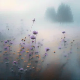 Pastel gothic field of flowers on a Misty autumn morning