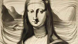 Mona lisa with a translucent horizontal brushstroke of white covering her eyes, sketched strokes outline her figure as well Mona lisa with a translucent horizontal brushstroke of white covering her eyes, sketched strokes outline her figure as well