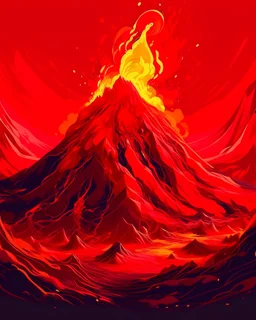 A red metallic volcano with molten magma in Expressionism art style