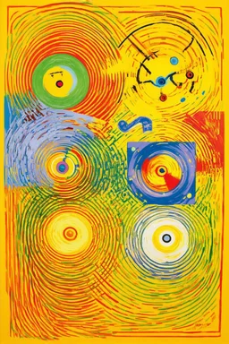 Their imaginations were flywheels on the ramshackle machinery of the awful truth. a mashup of the styles of Oskar Fischinger, Tomma Abts, and Marc Chagall