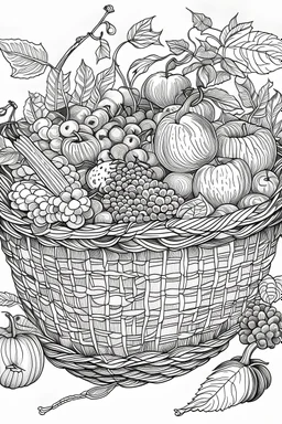 Outline art, no shading, basket of fruits, no shading, low details, --ar 9:11