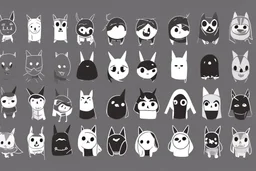 6 simple shaped hand drawn cartoon characters that are cute dark and have hoodies