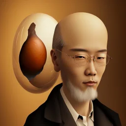 portrait of one korean man whose head is a giant egg