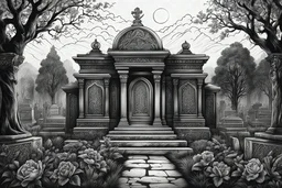 grave of Cemetery in 8k tattoo drawing style, intricate details, highly detailed, high details, detailed portrait, masterpiece,ultra detailed, ultra quality