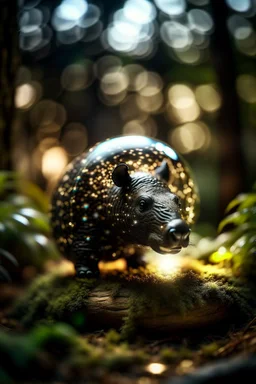 picture of a magical forest sparkling with light,cute tapir inside a round frame,shot on Hasselblad h6d-400c, zeiss prime lens, bokeh like f/0.8, tilt-shift lens 8k, high detail, smooth render, down-light, unreal engine, prize winning