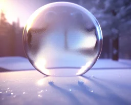 A bubble in the cold,Sun Ray,frost, ultra graphics, RTX, TXXA, SSAO, High quality,hyperrealistic, Super detailed, HDR,4k