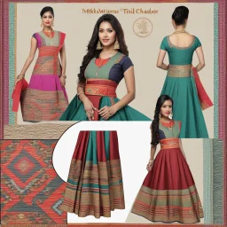 Aesthetic, 3D, Digitized, Hyper realistic, Surreal, Mesmeric, "Assamese Ethnic Tribal / Traditional Woven Women Attire" & Textile (Handloom) Industry themed Mekhela Chador (The bottom half of this distinct dress is called the 'Mekhela ', a round fit used waist downwards over a petticoat) designs, **Featured Designs:** The Explorer - An intrepid woman who travels to remote villages in Assam to discover rare weaving techniques and textiles. She's cultured, daring and promotes sustainability. **App