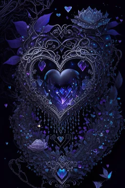 dark fantasy, intricate cover, a whimsical fairytale, heart made of crystals