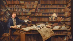 Description of the image: An image representing a person engaged in focused reading and learning, with books and articles spread out in front of them, symbolizing dedication to continuous learning and self-improvement.
