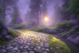  winding stone path lit river