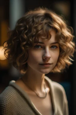 a girl with short curly hair 8K