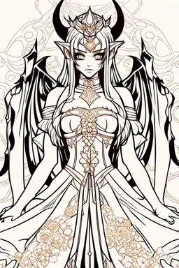 queen of demons girl, manga style, only line arts