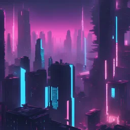 Generate a cyberpunk cityscape with neon lights and towering skyscrapers in the style of Blade Runner.