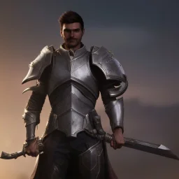 Garen, League of Legend, A warrior in silver armor,great sword,strong build, RTX, TXXA, SSAO, High quality,hyperrealistic, cinematic, Super detailed, Anti-Aliasing,Full color, HDR,4k, 8k