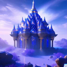 Aztecan blue transparent crystal temple ! soft background | god rays | intricate | elegant | transparent blue landscape | highly detailed | illustration | depth of field, luminosity, ultra sharp focus, ultra high definition