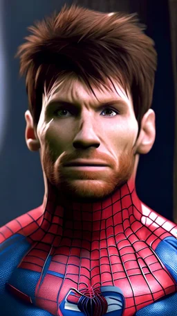 spiderman become lionel messi , lionel messi head, ultra realistic, 4k, ultra detail, full body