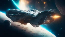 photoreal spaceship from The Expanse in nebular space