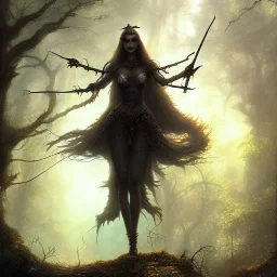 frank frazetta style, witch in the forest, dusk