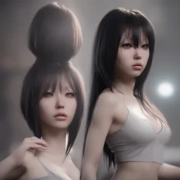 hitomi tanaka, long black hair, realistic, intriacte detail, sci-fi fantasy style, volumetric lighting, particales,highly detailed,cinamatic, deep colours,8k