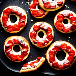 Donut-shaped Pizza on plate, black background