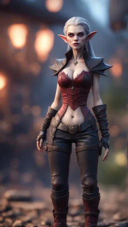 full figure with boots, female vampire elf from worms armageddon wearing makeup, bokeh like f/0.8, tilt-shift lens 8k, high detail, smooth render, down-light, unreal engine, prize winning