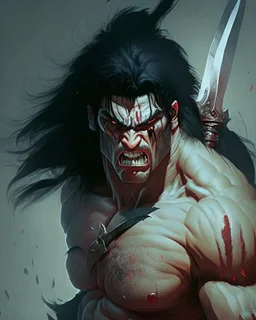 angry human berserker meaty black hair big greatsword